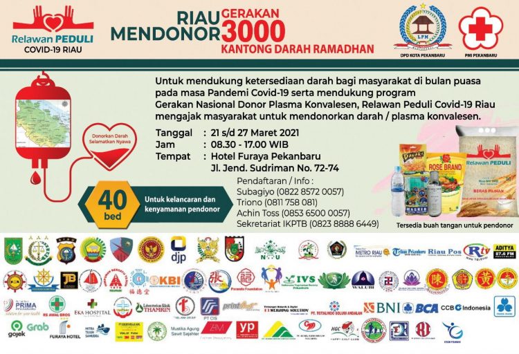 Riau Mendonor Gerakan 3000 Kantong Darah Ramadhan