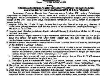 Kasus Positif di Pekanbaru Naik Terus, PEMKO Batasi Kegiatan Masyarakat Mulai Hari ini sampai 13 Juni 2021