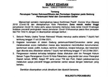Isi Tentang Surat Edaran Pemerintah Kota Pekanbaru Tentang Penutupan Tempat Wisata dan Peniadaan Kegiatan di Hotel dan Gedung Pertemuan