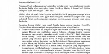 Edaran PP Muhammadiyah Tentang Tuntunan Idulfitri 1442 H dalam Kondisi Pandemi COVID-19