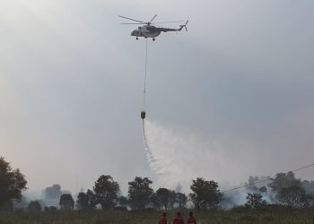 Terpantau 18 Hotspot, BPBD Riau Turunkan 2 Helikopter Water Bombing Padamkan Karhutla di Rohil
