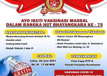 AYO IKUTI VAKSINASI MASSAL DALAM RANGKA HUT BHAYANGKARA KE-75