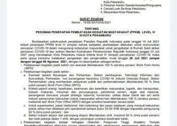 Surat Edaran Walikota Pekanbaru PPKM Level 4