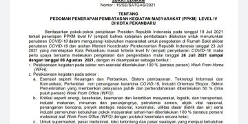Surat Edaran Walikota Pekanbaru PPKM Level 4