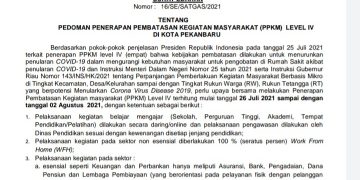 Walikota Pekanbaru: Surat Edaran No.16/SE/SATGAS/2021 Pengganti Surat Edaran No.15/SE/SATGAS/2021 tanggal 24 Juli 2021