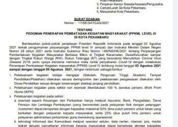 Surat Edaran Walikota Pekanbaru Tentang PPKM Level 4 berlaku sampai 9 Agustus 2021