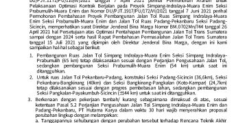 Jalan Tol Padang Pekanbaru Resmi Dihentikan Sampai Sicincin dan Pangkalan