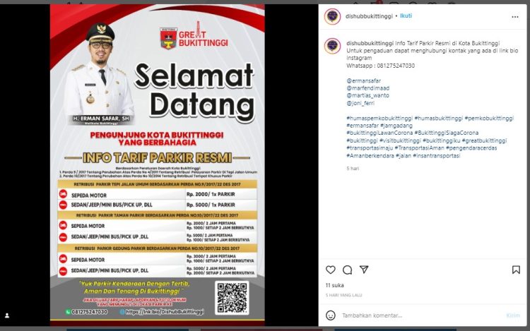 Tarif Parkir di Kota Wisata Bukittinggi Tak Wajar ? Lapor ke Nomor ini