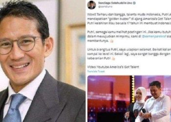 Bangga Putri Ariani dapat Golden Buzzer Tuwai Kritikan, Cuitan Sandiaga Uno kini telah dihapus