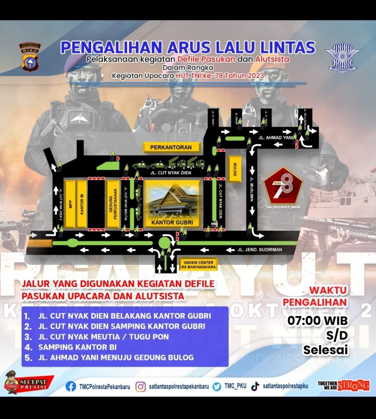 SATLANTAS Pekanbaru Alihkan Arus Lalu Lintas di Lokasi Perayaan HUT ke-78 TNI ke 78