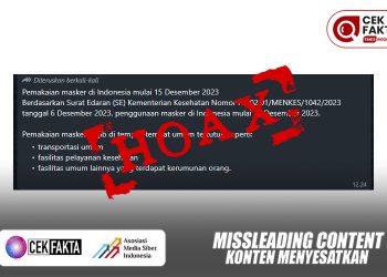 CEK FAKTA: SE Kemenkes RI Wajibkan Penggunaan Masker Mulai 15 Desember 2023