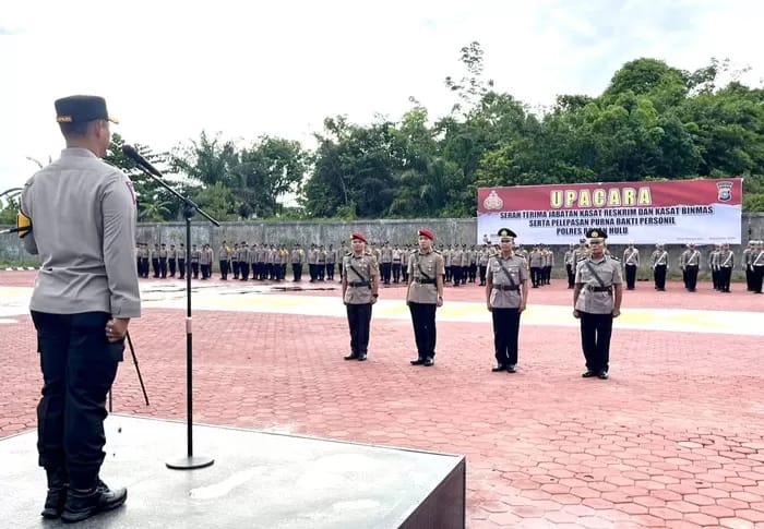 Kapolres Pimpin Serah Terima Jabatan Kasat Reskrim dan Kasat Binmas Polres Rohul