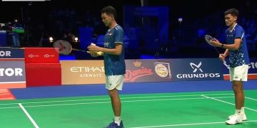 Ganda putra Indonesia, Fajar Alfian/Muhammad Shohibul Fikri, menutup perjuangan dengan kemenangan cemerlang di perempat final Denmark Open 2025.