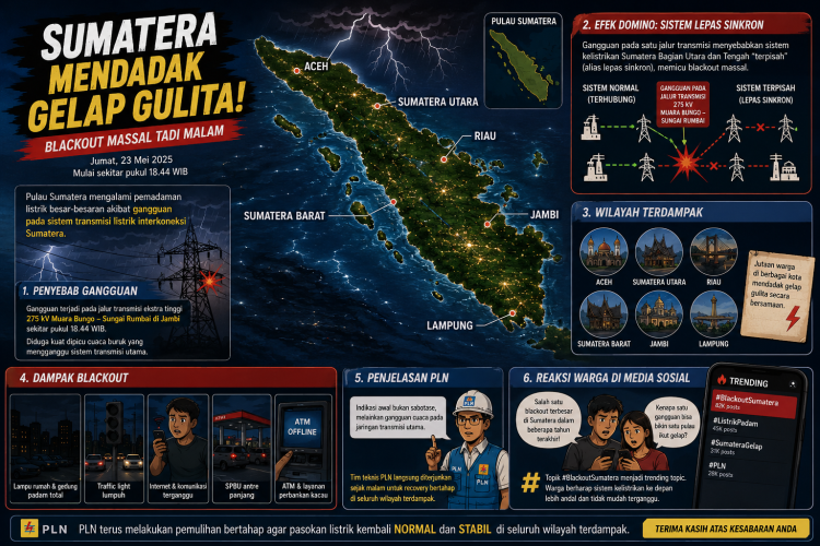 Tadi Malam, Sumatera Mendadak Gelap Gulita, ini Penyebab Blackout Massal