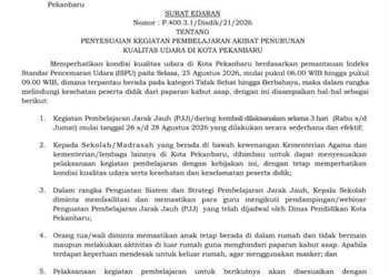 Kabut Asap Belum Mereda, Pekanbaru Perpanjang PJJ untuk PAUD hingga SMP