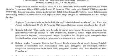 Kabut Asap Belum Mereda, Pekanbaru Perpanjang PJJ untuk PAUD hingga SMP